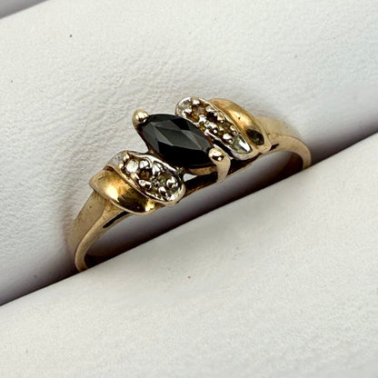 VTG 10k Yellow Gold Marquise Cut Onyx Art Deco Style Ring