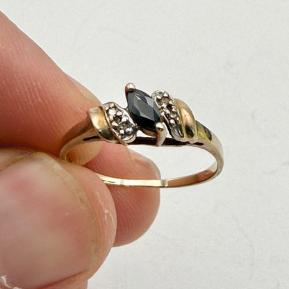 VTG 10k Yellow Gold Marquise Cut Onyx Art Deco Style Ring