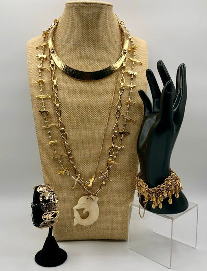 6pc Vtg Set Gold Plated Quality Costume Jewelry Necklaces & Bracelets /b