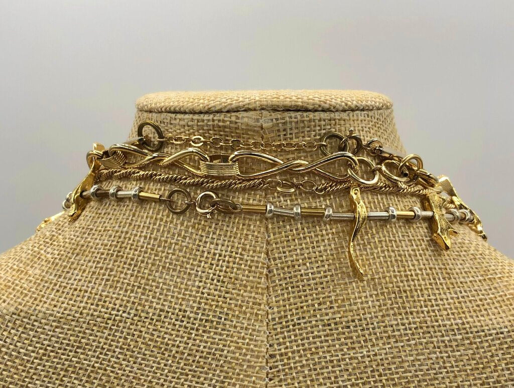 6pc Vtg Set Gold Plated Quality Costume Jewelry Necklaces & Bracelets /b