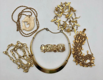 6pc Vtg Set Gold Plated Quality Costume Jewelry Necklaces & Bracelets /b