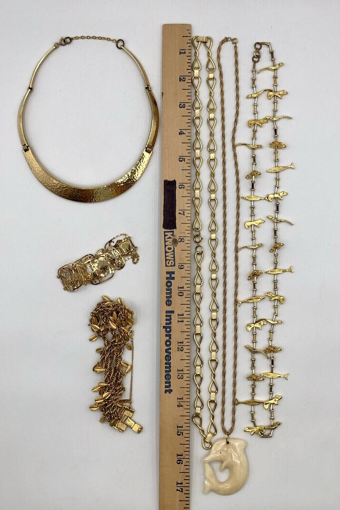 6pc Vtg Set Gold Plated Quality Costume Jewelry Necklaces & Bracelets /b