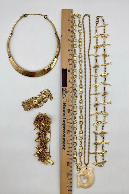6pc Vtg Set Gold Plated Quality Costume Jewelry Necklaces & Bracelets /b