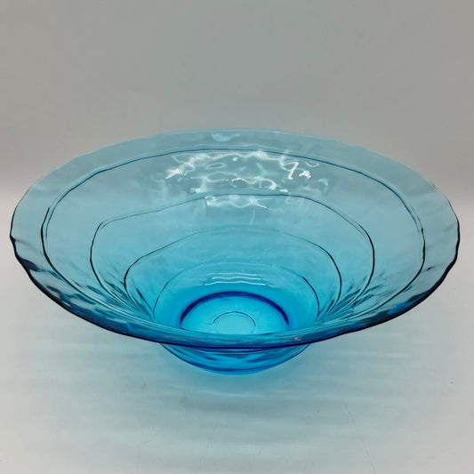 Vintage Art Glass Blue Swirl Hand Blown 11 Inch Glass Bowl /cb