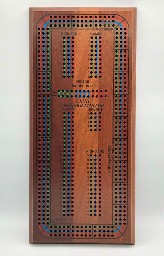 Drueke Model 1977 Club CribbageMaster 3 Track Wood Cribbage Board /b