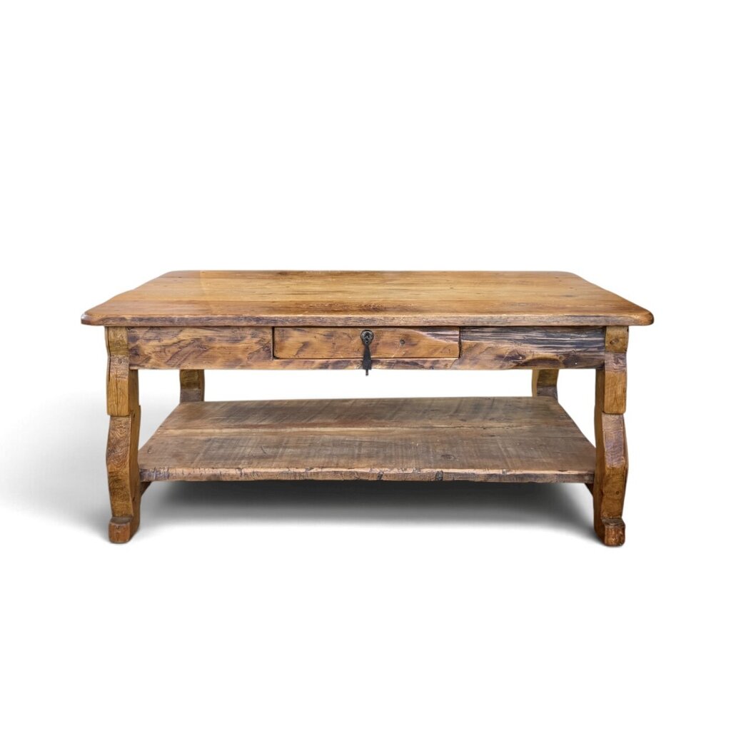 Rustic Solid Wood Coffee Table with Drawer