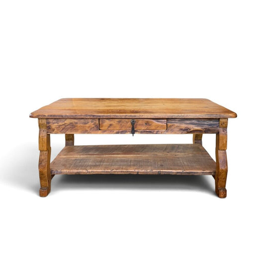 Rustic Solid Wood Coffee Table with Drawer