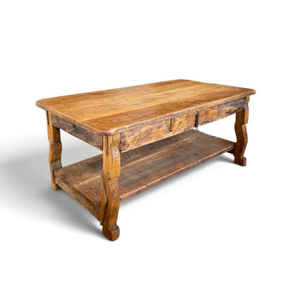 Rustic Solid Wood Coffee Table with Drawer