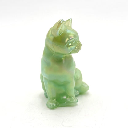 Fenton Opaque Green Iridescent Art Glass Cat Figurine