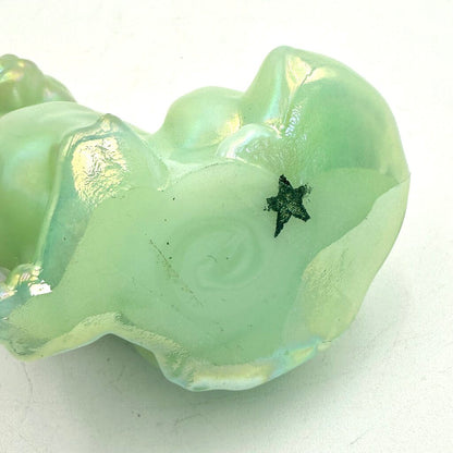 Fenton Opaque Green Iridescent Art Glass Cat Figurine
