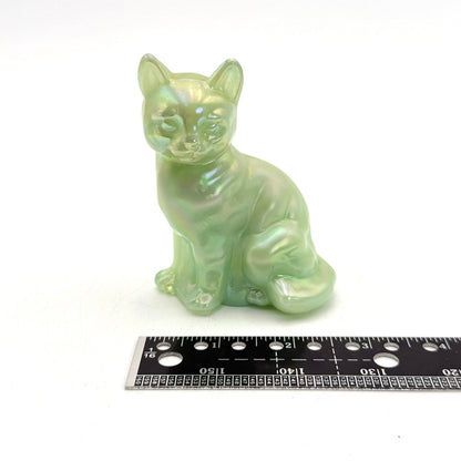 Fenton Opaque Green Iridescent Art Glass Cat Figurine