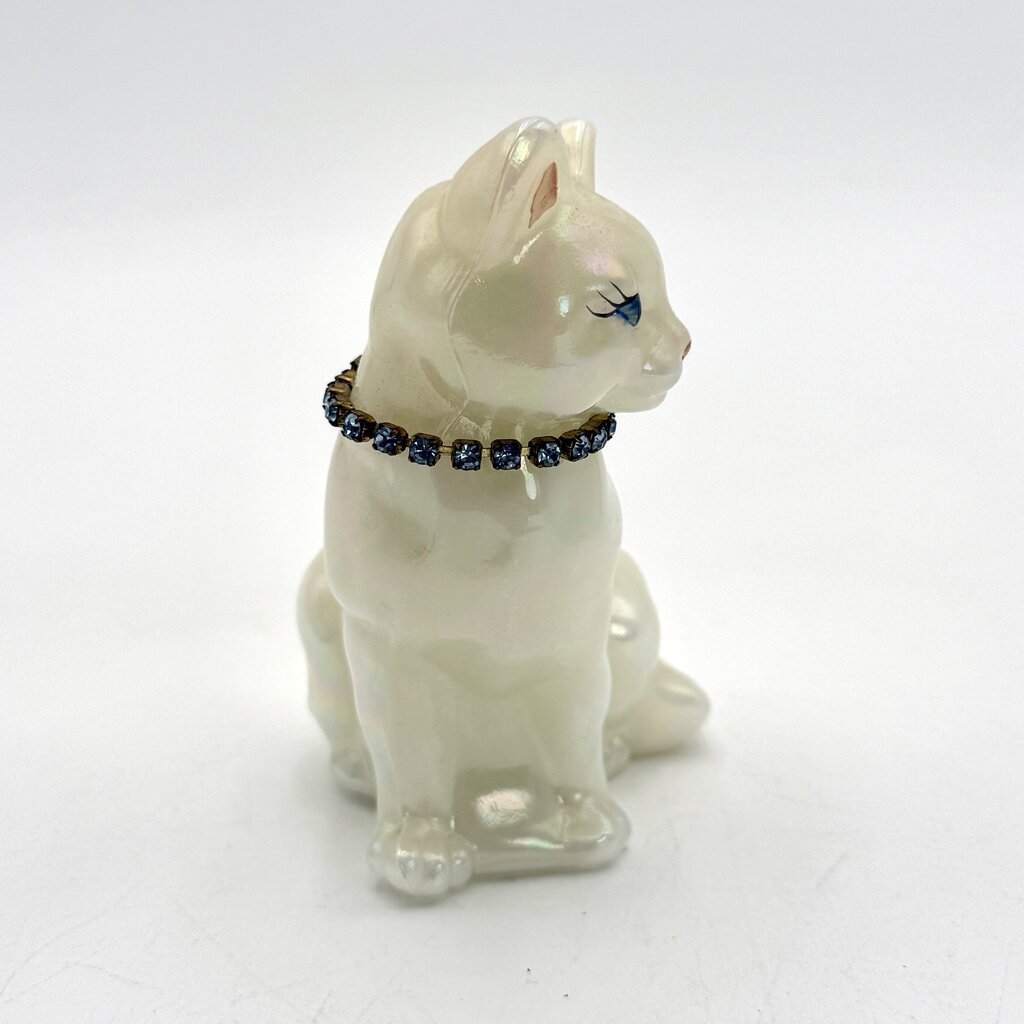 Fenton Hand Painted Opaque White Iridescent Art Glass Cat Figurine