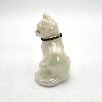 Fenton Hand Painted Opaque White Iridescent Art Glass Cat Figurine