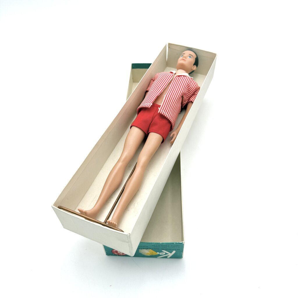 VTG 1962 Barbie's Boyfriend Ken Doll no. 750 Brunette Beach Swimwear w/ Box
