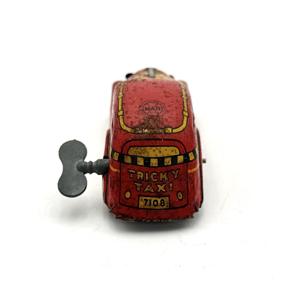 VTG MAR Tricky Taxi No. 7108 Tin Wind-Up Toy Car w/ Key
