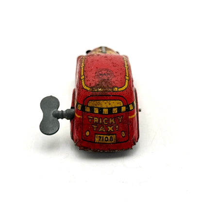 VTG MAR Tricky Taxi No. 7108 Tin Wind-Up Toy Car w/ Key