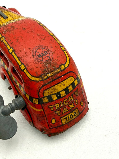 VTG MAR Tricky Taxi No. 7108 Tin Wind-Up Toy Car w/ Key