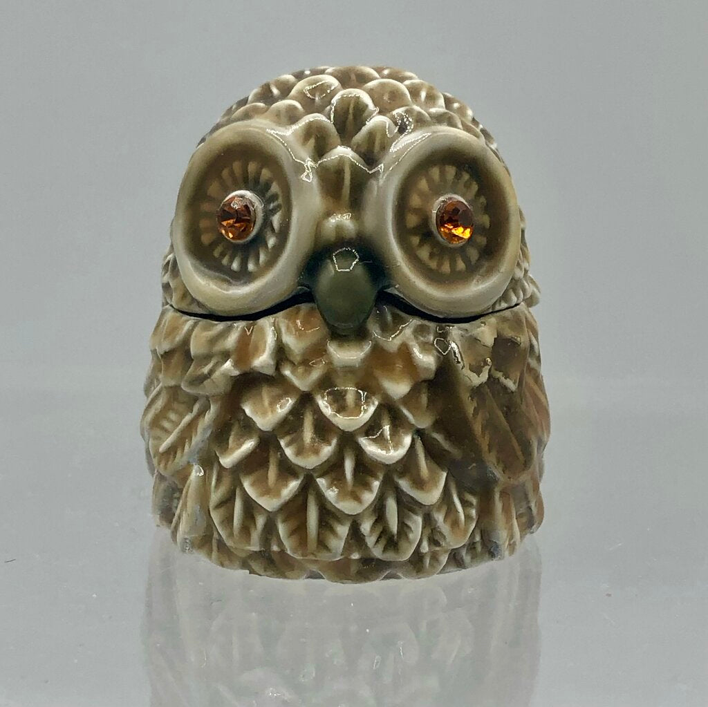 Vtg Monet Enameled Owl Trinket Box /b