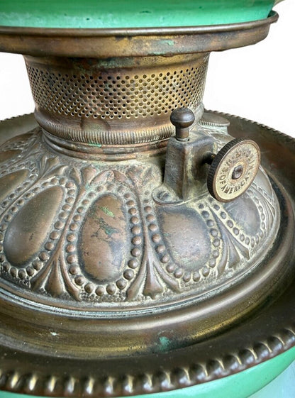 Antique Hand Painted Green & Pink Chrysanthemum Floral Globe Glass Parlor Lamp