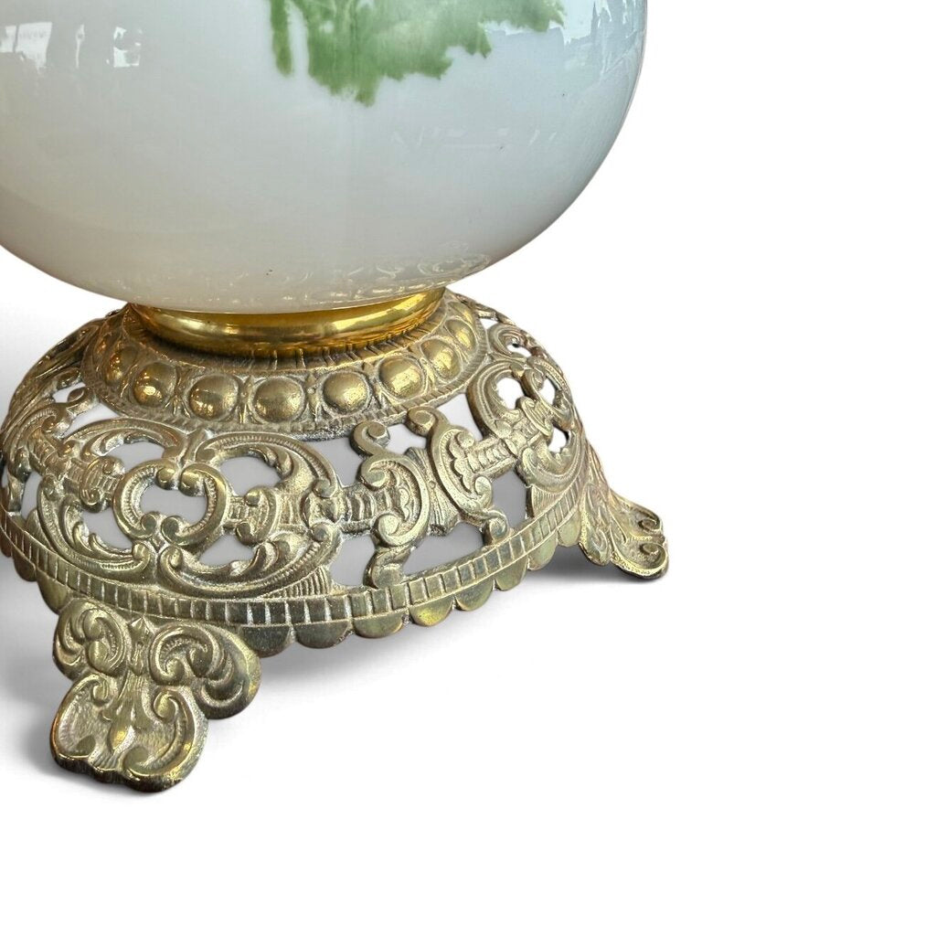 Antique Hand Painted Floral Blue Poppy Globe Glass Parlor Lamp