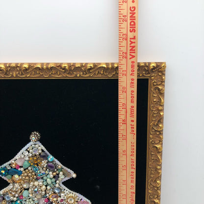 Vintage Framed Jewelry Art Christmas Tree on Velvet 18x22 /b