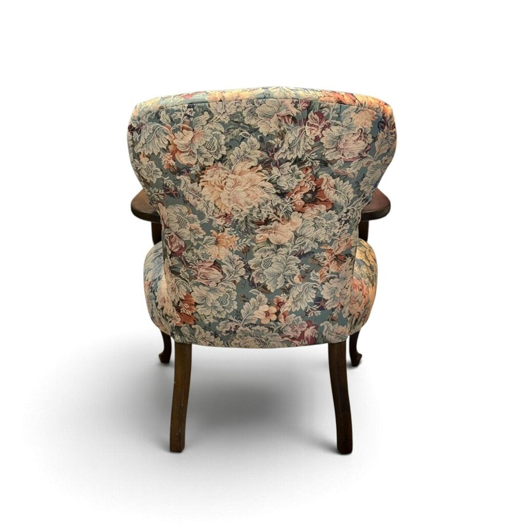 Floral Upholstered Chair with Carved Mahogany Frame