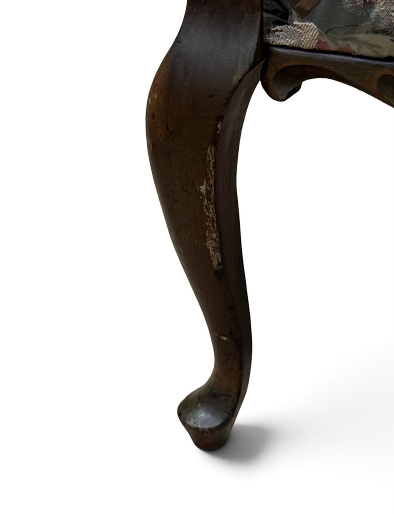 Floral Upholstered Chair with Carved Mahogany Frame