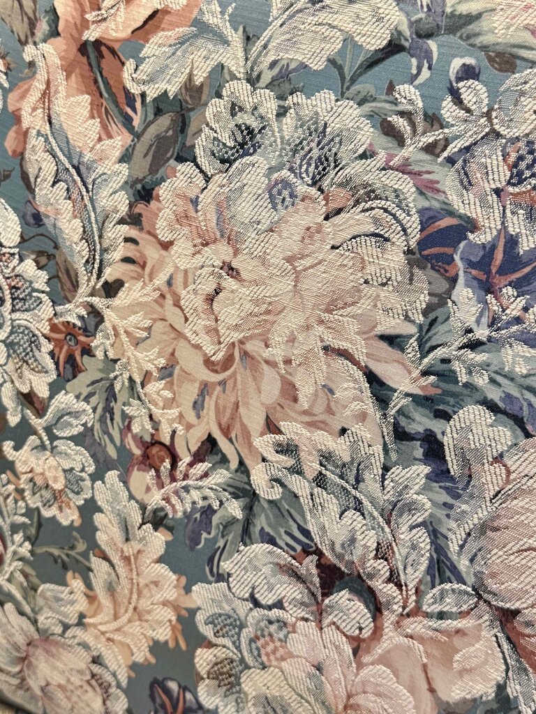 Floral Upholstered Chair with Carved Mahogany Frame