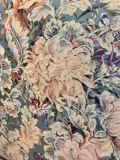 Floral Upholstered Chair with Carved Mahogany Frame