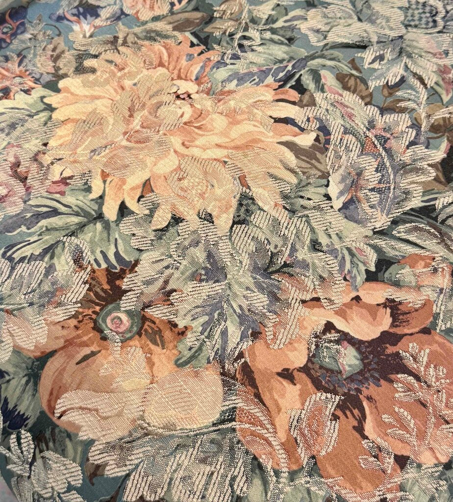 Floral Upholstered Chair with Carved Mahogany Frame