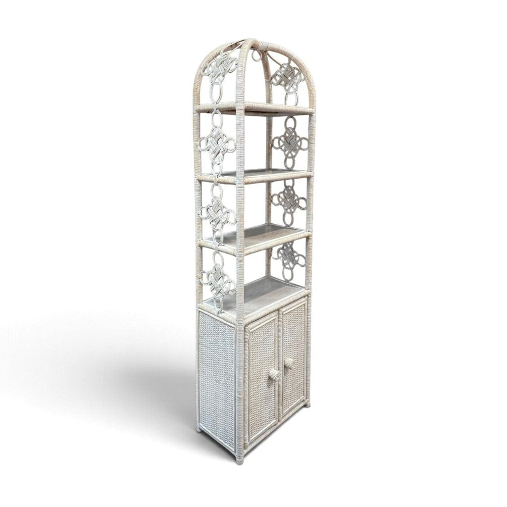 White Wicker & Rattan Arched Shelving Unit