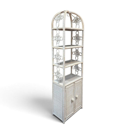 White Wicker & Rattan Arched Shelving Unit