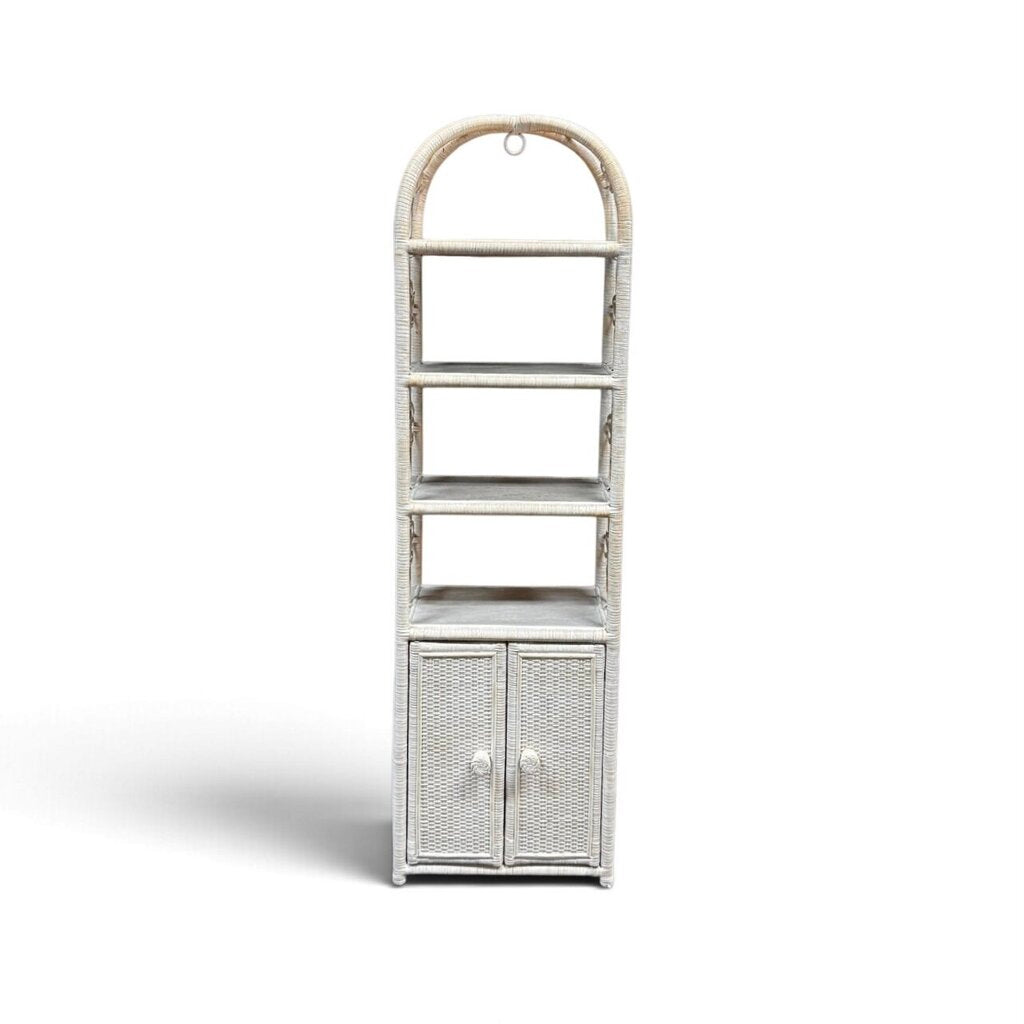 White Wicker & Rattan Arched Shelving Unit