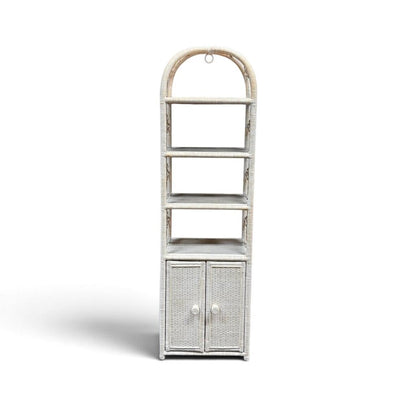 White Wicker & Rattan Arched Shelving Unit