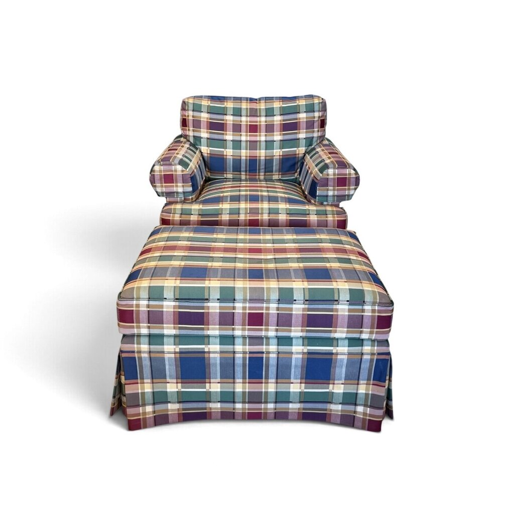 Henredon Multi-colored Plaid Upholstered Chair & Ottoman
