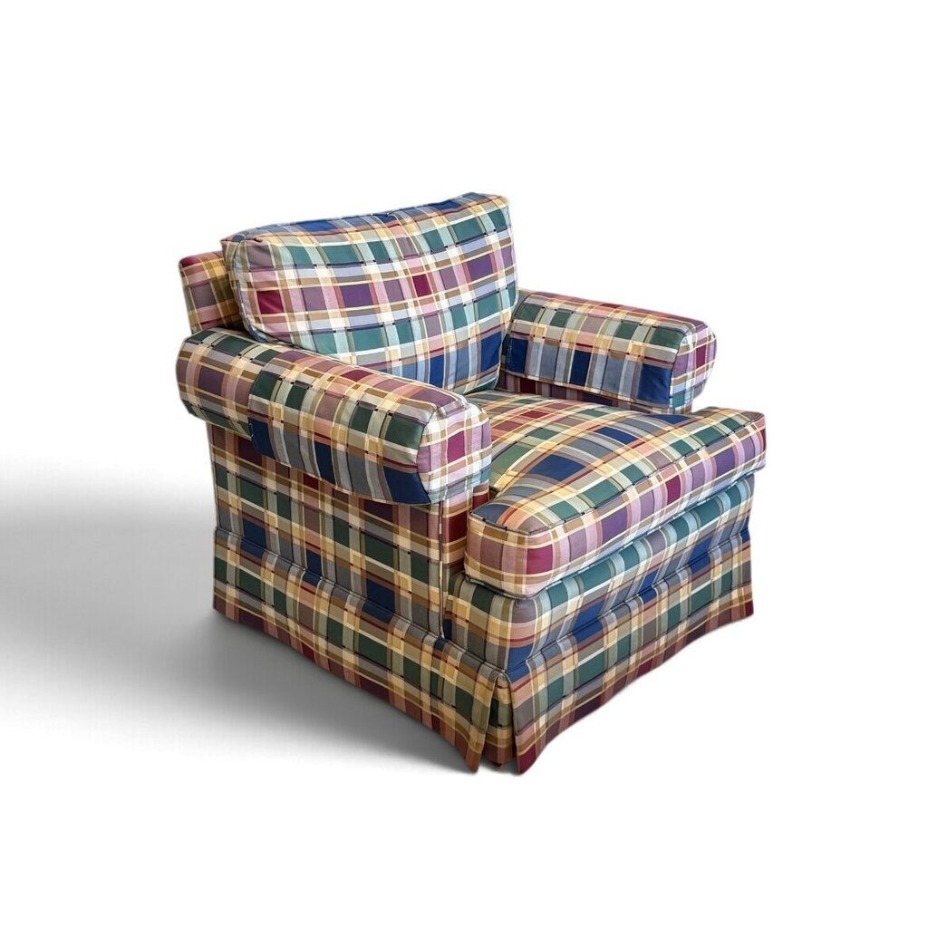 Henredon Multi-colored Plaid Upholstered Chair & Ottoman