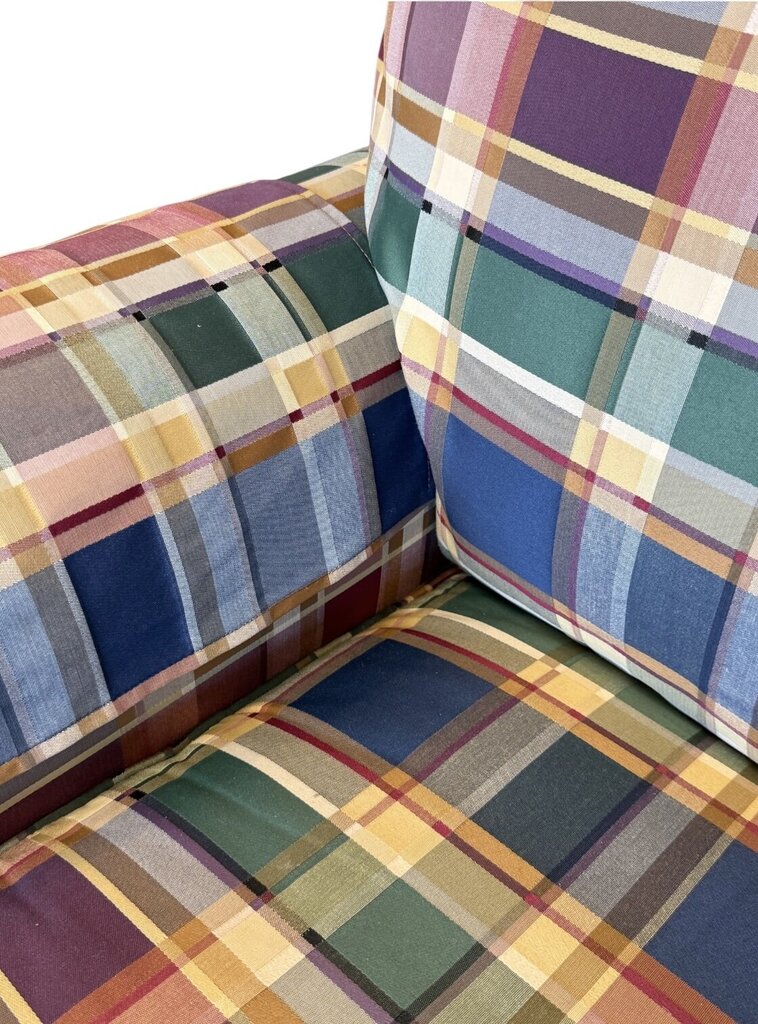 Henredon Multi-colored Plaid Upholstered Chair & Ottoman