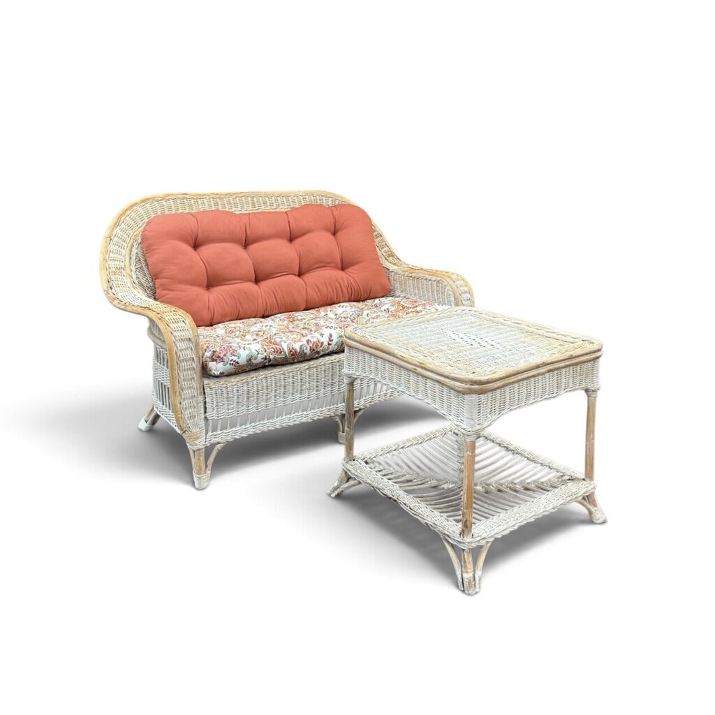 Wicker Sunroom Bench & Side Table