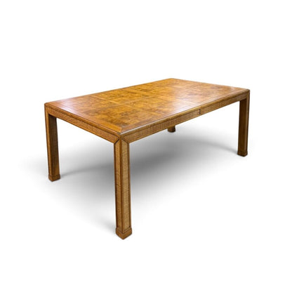 Checkered Burl Wood Dining Table with 6 Chairs and 2 Leaves