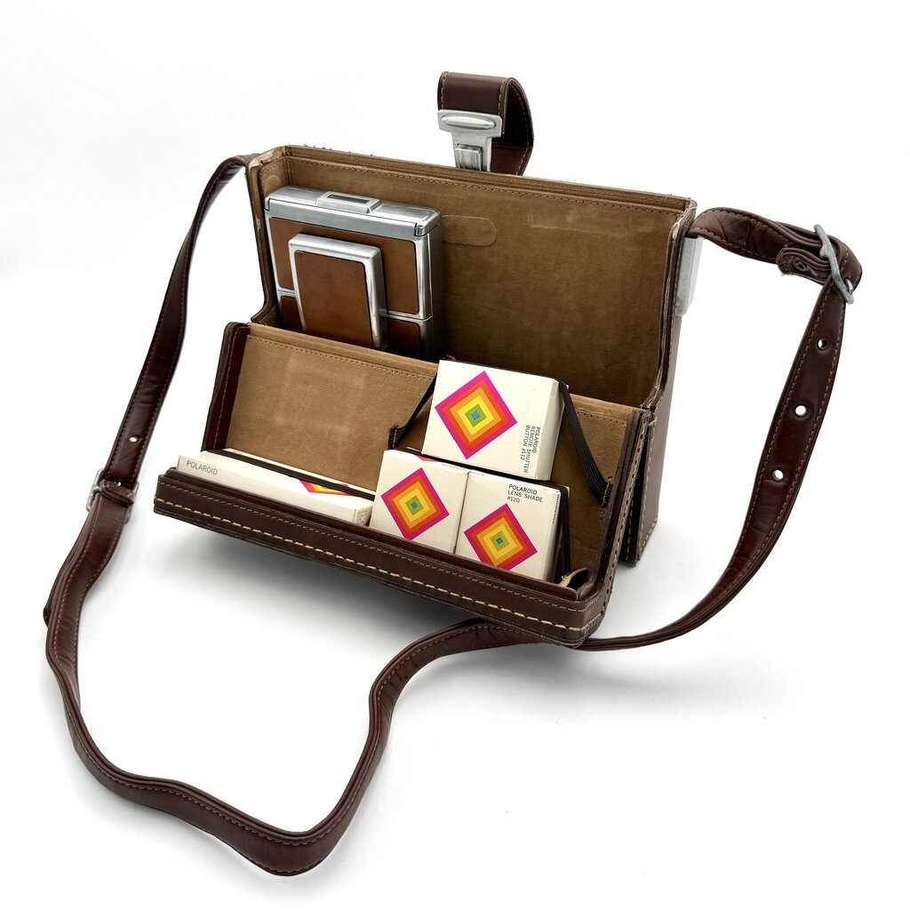 VTG Polaroid SX-70 Land Camera w/ Brown Leather Case & Accessories