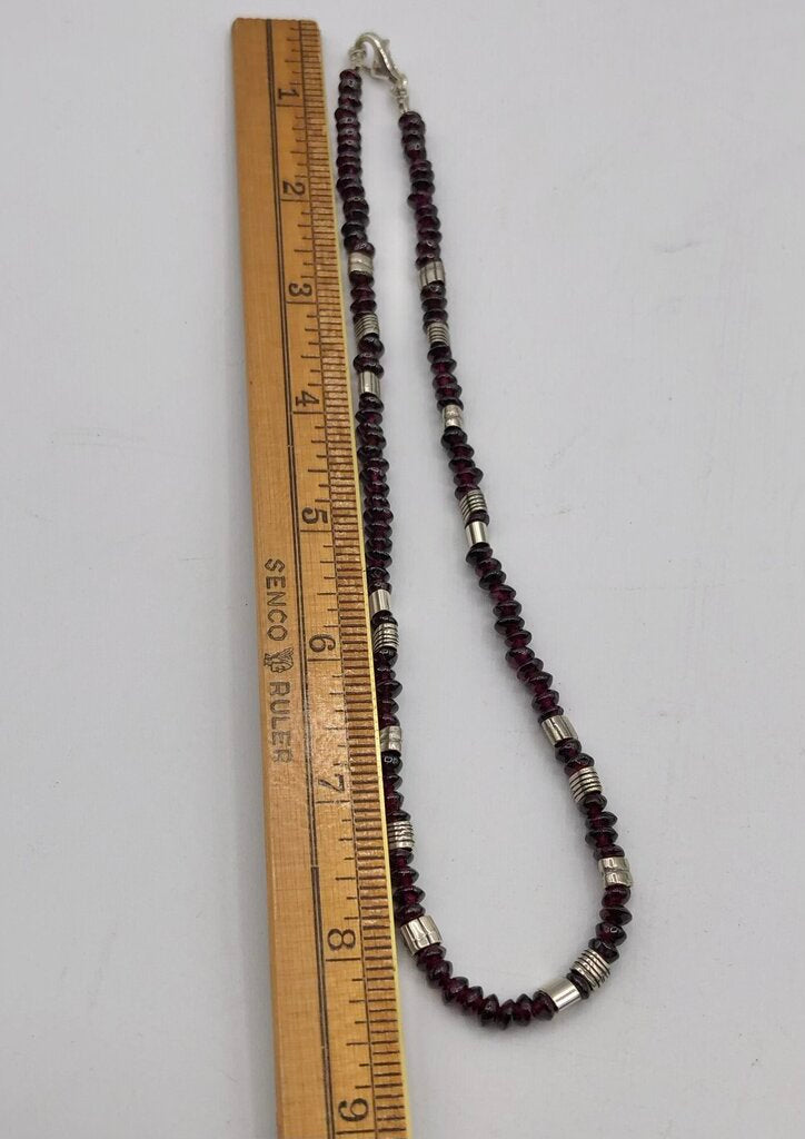 Vtg Silpada Sterling Silver & Garnet Rondelle Beaded Necklace & Rin /b