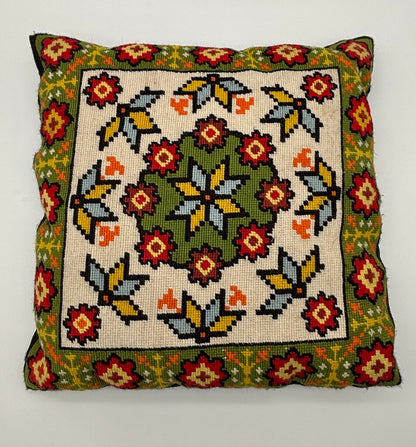 Vtg. Scandinavian Needlepoint Pillow Nordic Design /j
