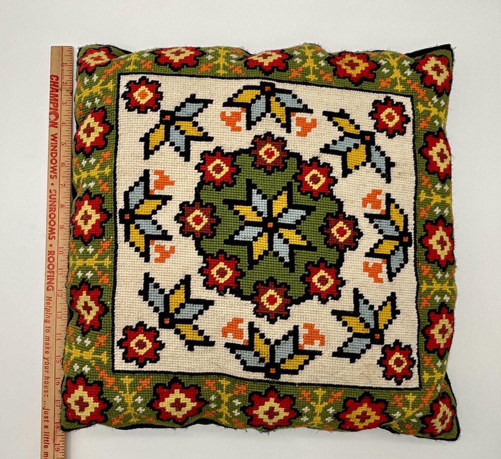Vtg. Scandinavian Needlepoint Pillow Nordic Design /j