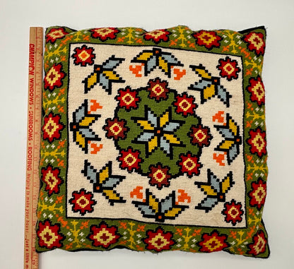 Vtg. Scandinavian Needlepoint Pillow Nordic Design /j