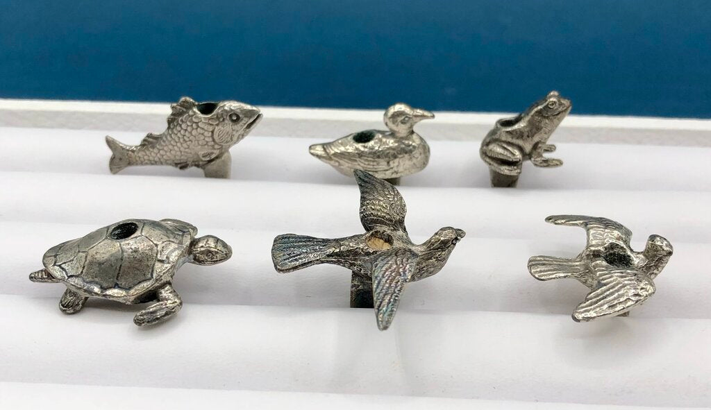 6ea Vintage Reed & Barton Silver Plate Animal Birthday Candle Holders /b