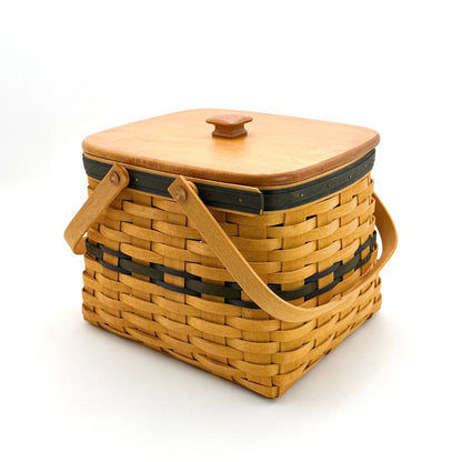 Longaberger 1998 Collectors Club Woven Picnic Basket w/ Wood Lid & Handle