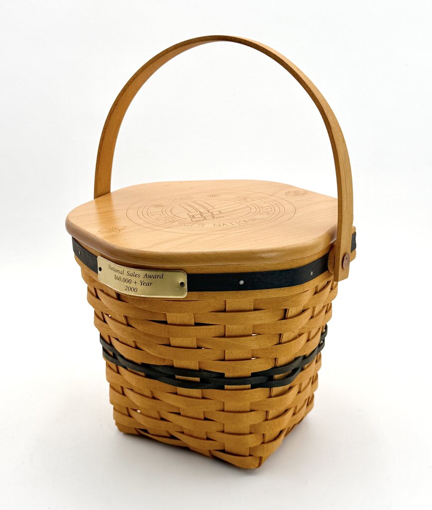 Longaberger 2000 Sales Award Handwoven Woven Wood Basket w/ Lid & Handle