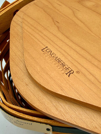 Longaberger 2000 Sales Award Handwoven Woven Wood Basket w/ Lid & Handle