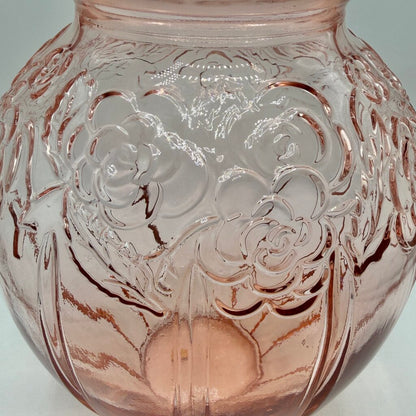 Vintage Pink Pressed Glass Embossed Roses 12” Vase Made In Italy /cb