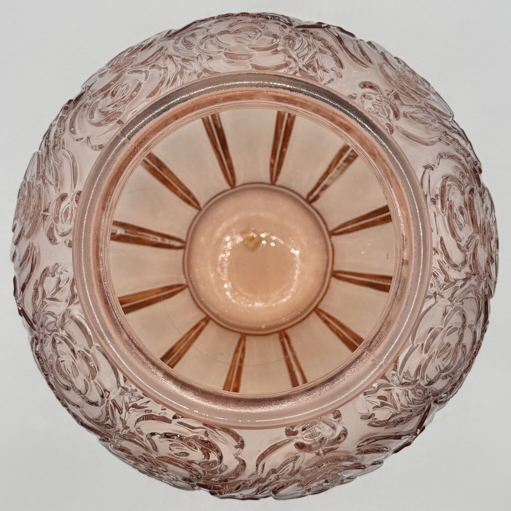 Vintage Pink Pressed Glass Embossed Roses 12” Vase Made In Italy /cb